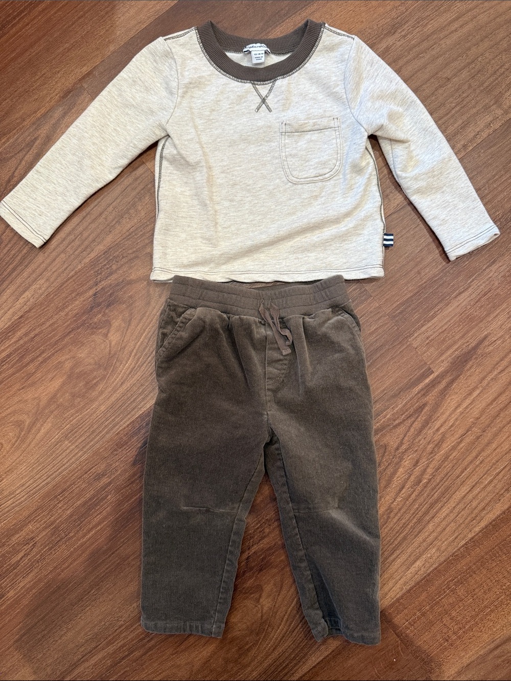 Splendid Cream Top & Brown Corduroy Joggers Kids Set
